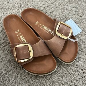 Birkenstock Brown Sandals with Gold Buckle